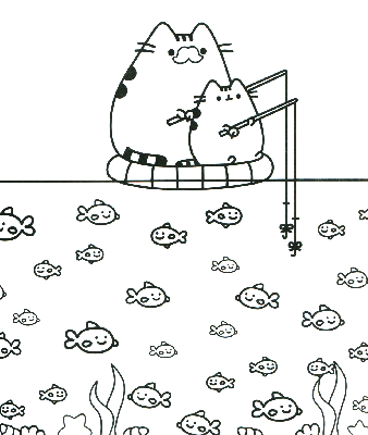 Kolorowanka koty Pusheen na rybach